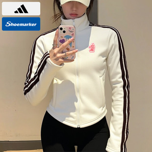 Adidas阿迪达斯白色短款外套女款26春马年新年款灯绒芯夹克KG3456