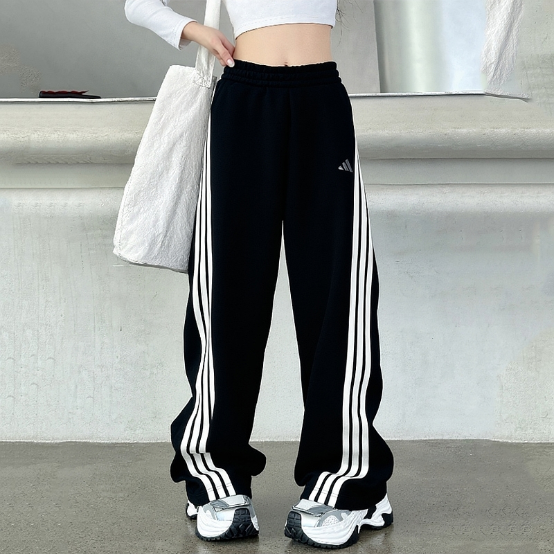 阿迪达斯女裤2025秋季新款阔腿裤香蕉裤针织透气直筒长裤KB8998