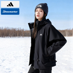 Adidas阿迪达斯加绒连帽外套女款2025冬季新款运动休闲夹克KS2807