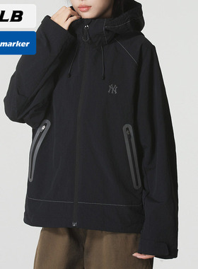 MLB官方NY黑色防风衣男女装2025新款运动服休闲夹克外套3AWJB0454