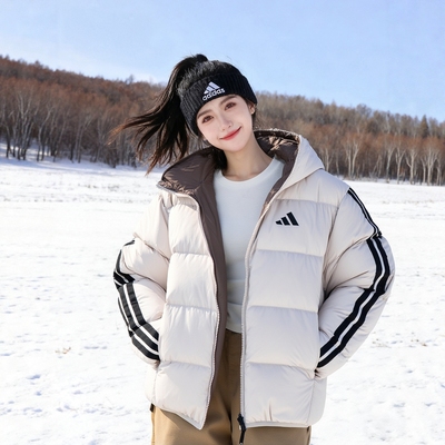 阿迪达斯双面穿羽绒服女2025冬季新款连帽保暖羽绒外套女宽松夹克