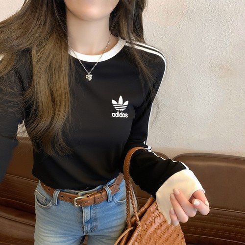 Adidas阿迪达斯三叶草长袖T恤卫衣女装2025秋季新款黑色宽松上衣