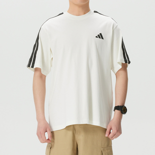 阿迪达斯官方正品 2026夏男款白色宽松运动服轻便透气休闲短袖T恤