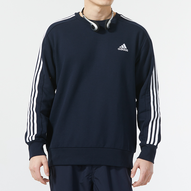 Adidas阿迪达斯蓝色卫衣男装2024春季新款圆领长袖宽松运动服上衣