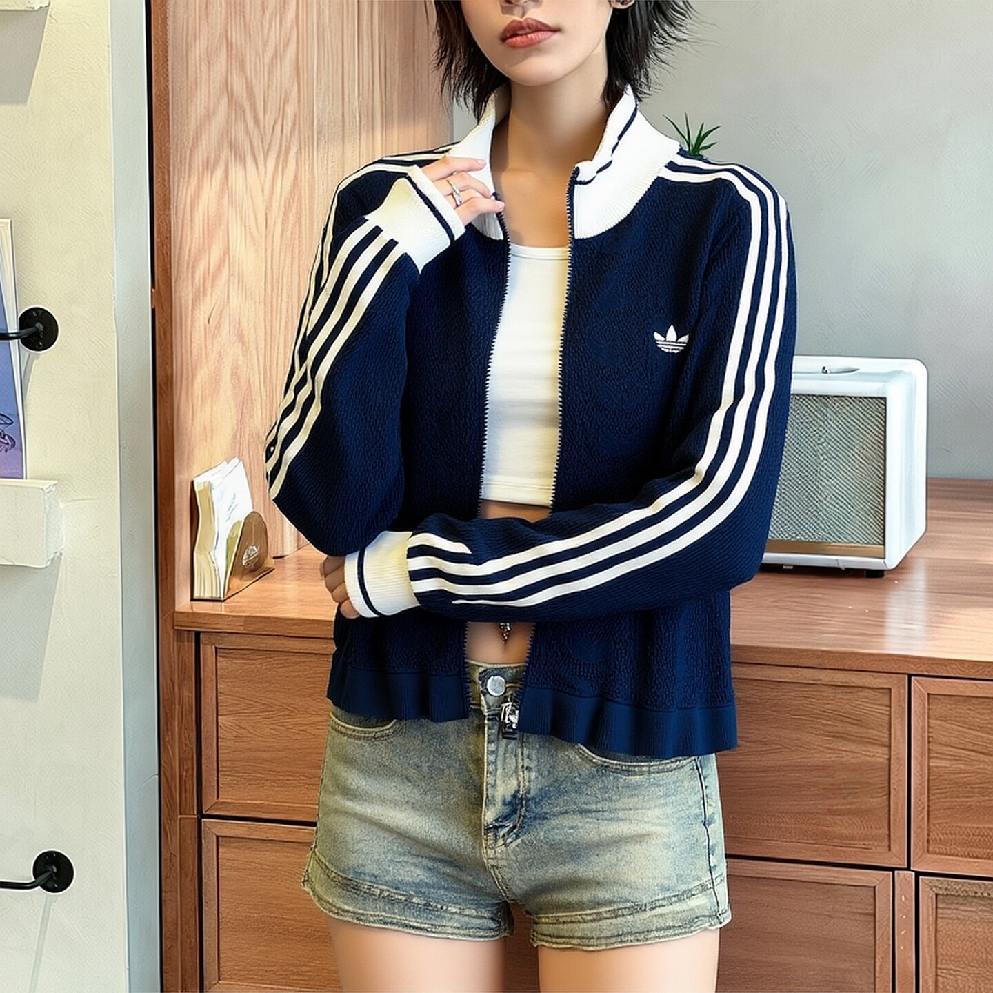 阿迪达斯女装运动服2026春秋款王欣瑜同款针织夹克休闲修身外套