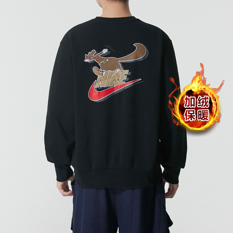 NIKE耐克卫衣男装2025冬季新款运动服加绒保暖宽松印花圆领套头衫