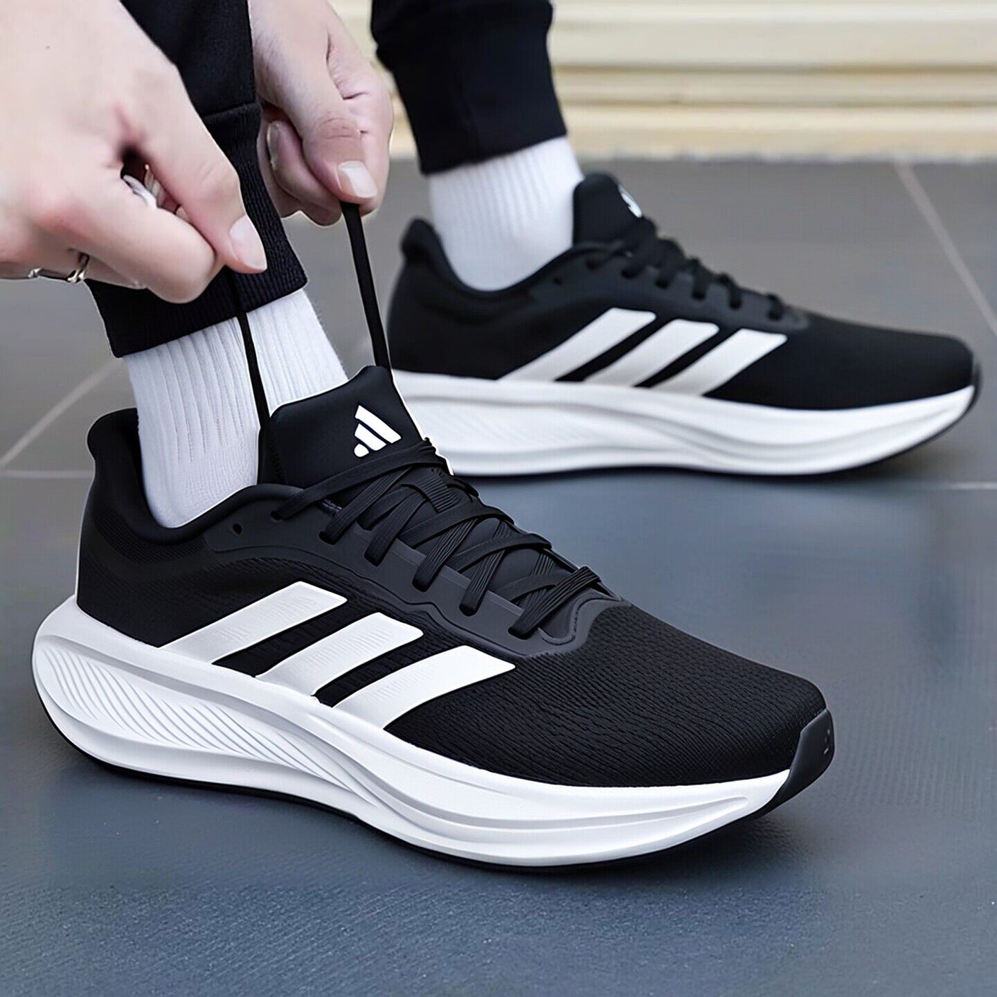 Adidas阿迪达斯官方正品跑步鞋男2026夏季新款黑色轻便减震运动鞋