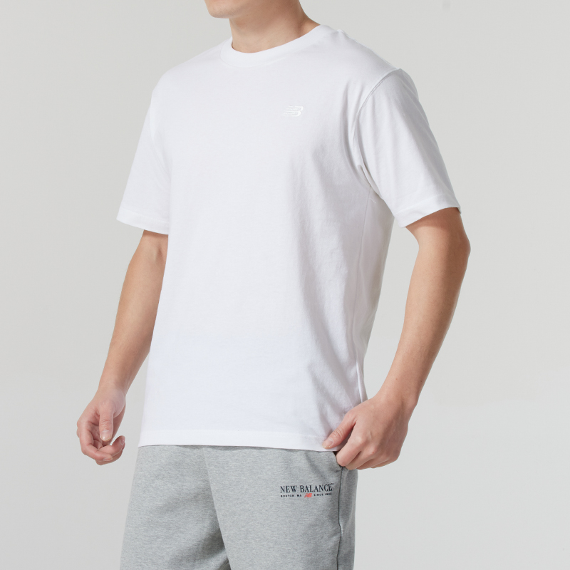 NEW BALANCE白色纯棉短袖男夏季宽松圆领T恤运动休闲半袖MT41533