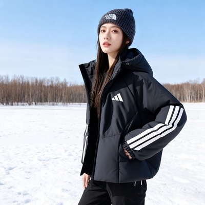 阿迪达斯短款羽绒服女款面包服冬季新款运动棉服官方正品黑色外套