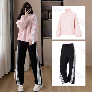 阿迪達(dá)斯女子套裝 新款 運(yùn)動(dòng)服蝴蝶結(jié)夾克外套直筒闊腿長(zhǎng)褲 2025秋季