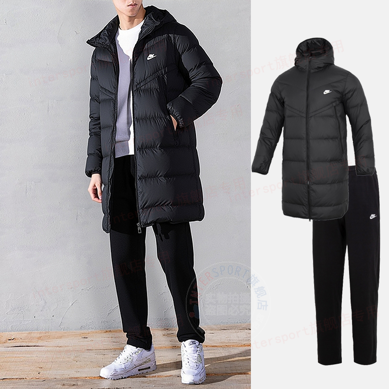 NIKE耐克运动套装男装秋冬新款连帽羽绒服外套直筒裤长裤子两件套