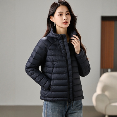 安德玛羽绒服女冬季轻薄款连帽防风保暖运动服正品黑色鸭绒外套