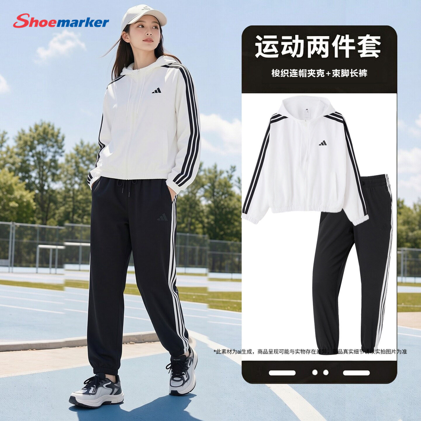 Adidas阿迪达斯女士跑步服秋季新款运动套装透气外套九分束脚长裤