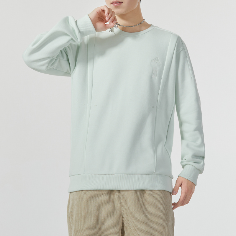 阿迪达斯wuji系列男装运动服加绒套头衫蓝色运动卫衣秋冬款外套