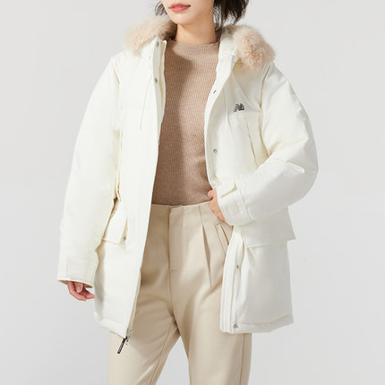 NEW BALANCE NB男女款羽绒服2024冬季新款运动服连帽白色宽松外套