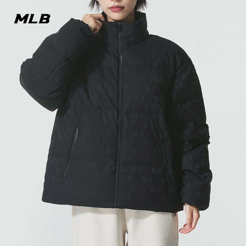 MLB情侣保暖羽绒服男女装2025冬季新款NY黑色立领运动服3ADJM0356