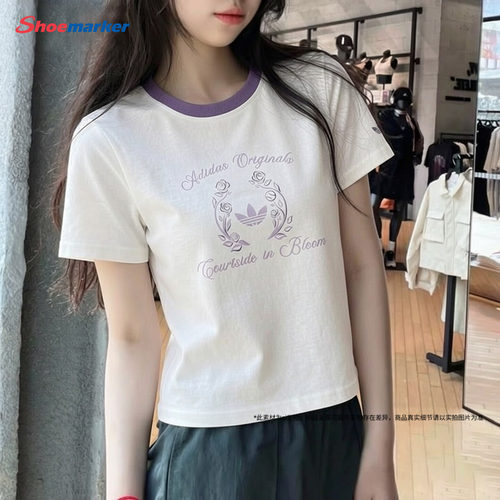 阿迪达斯三叶草纯棉短袖t恤女2026夏季新款时尚印花半袖宽松上衣