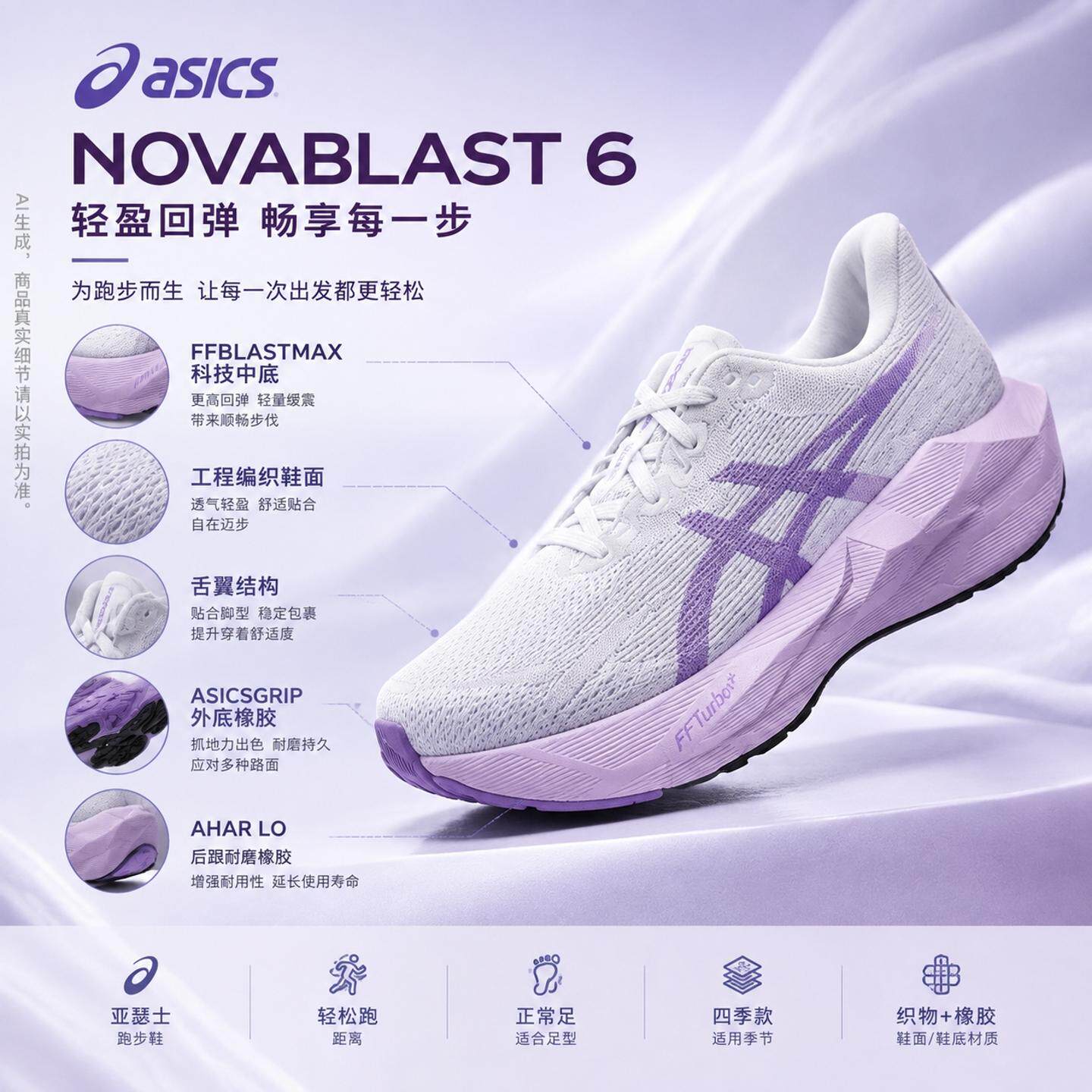 亚瑟士官方正品女鞋跑步鞋NOVABLAST 6新款回弹缓震训练运动鞋图片