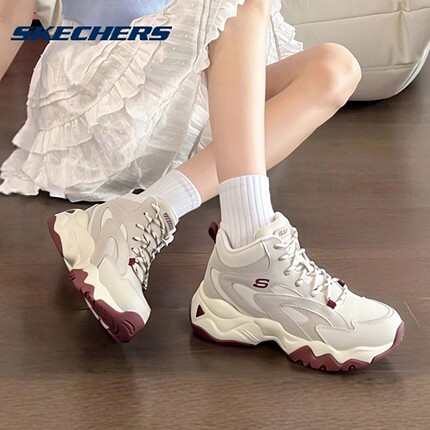 Skechers斯凯奇女鞋高帮熊猫鞋官网厚底老爹鞋保暖棉鞋加绒运动鞋