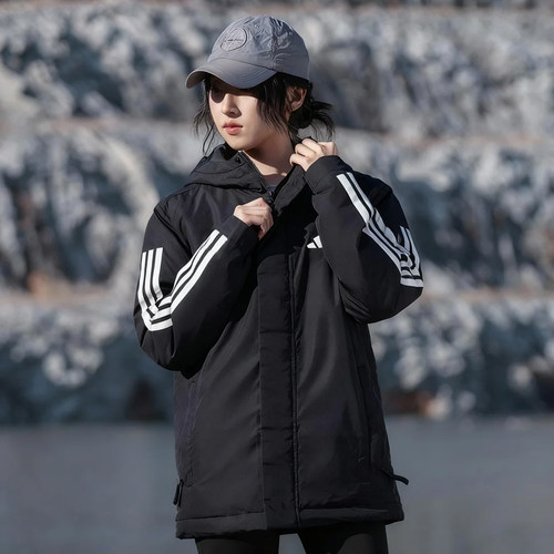 阿迪达斯冬季情侣连帽保暖棉服