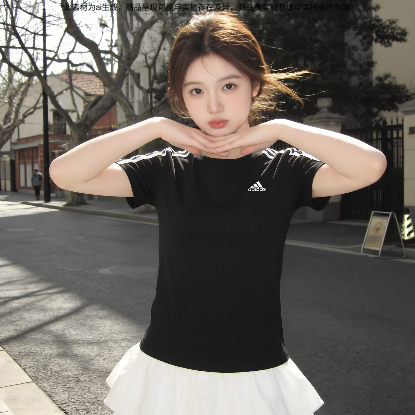 阿迪达斯修身T恤女正品2026夏季新款三条杠半袖Adidas运动短袖
