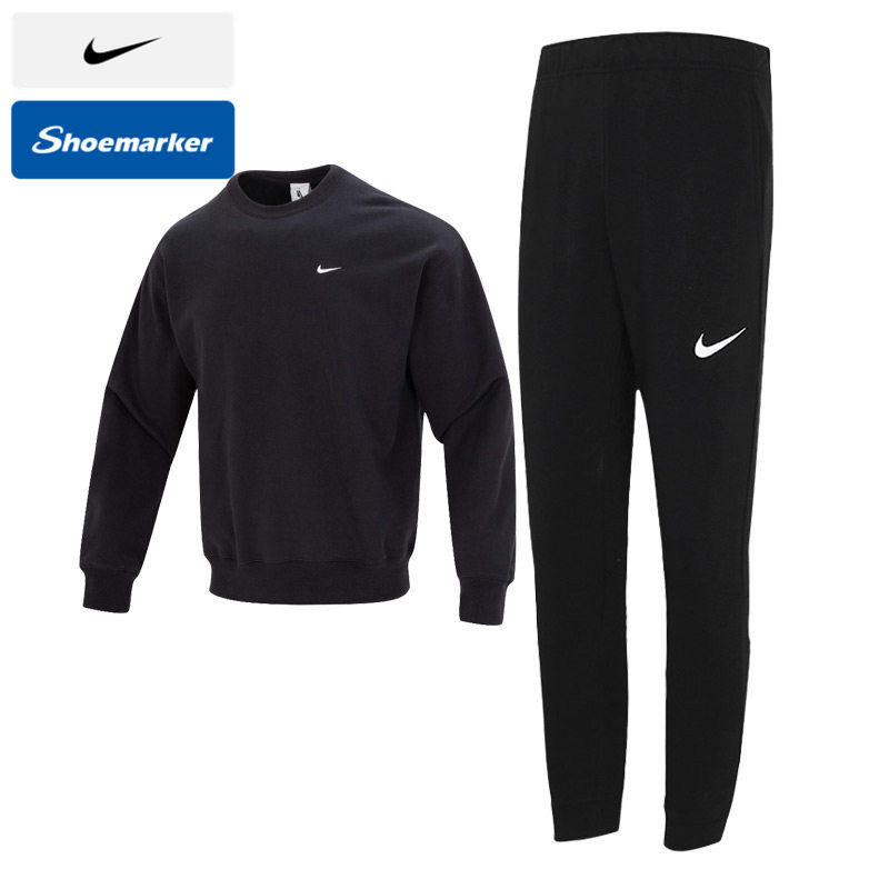 NIKE耐克运动服男秋季新款黑色套装圆领卫衣长袖休闲长裤两件套