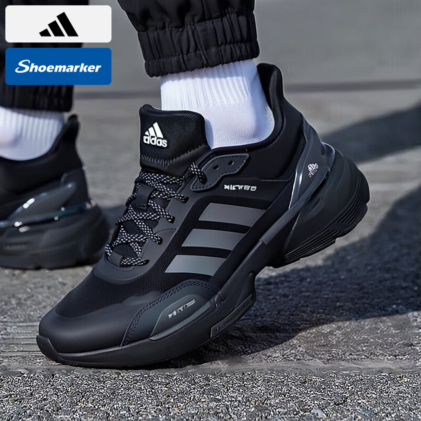 阿迪达斯官方正品男鞋2025冬新款黑色健步运动鞋轻便减震跑步鞋子