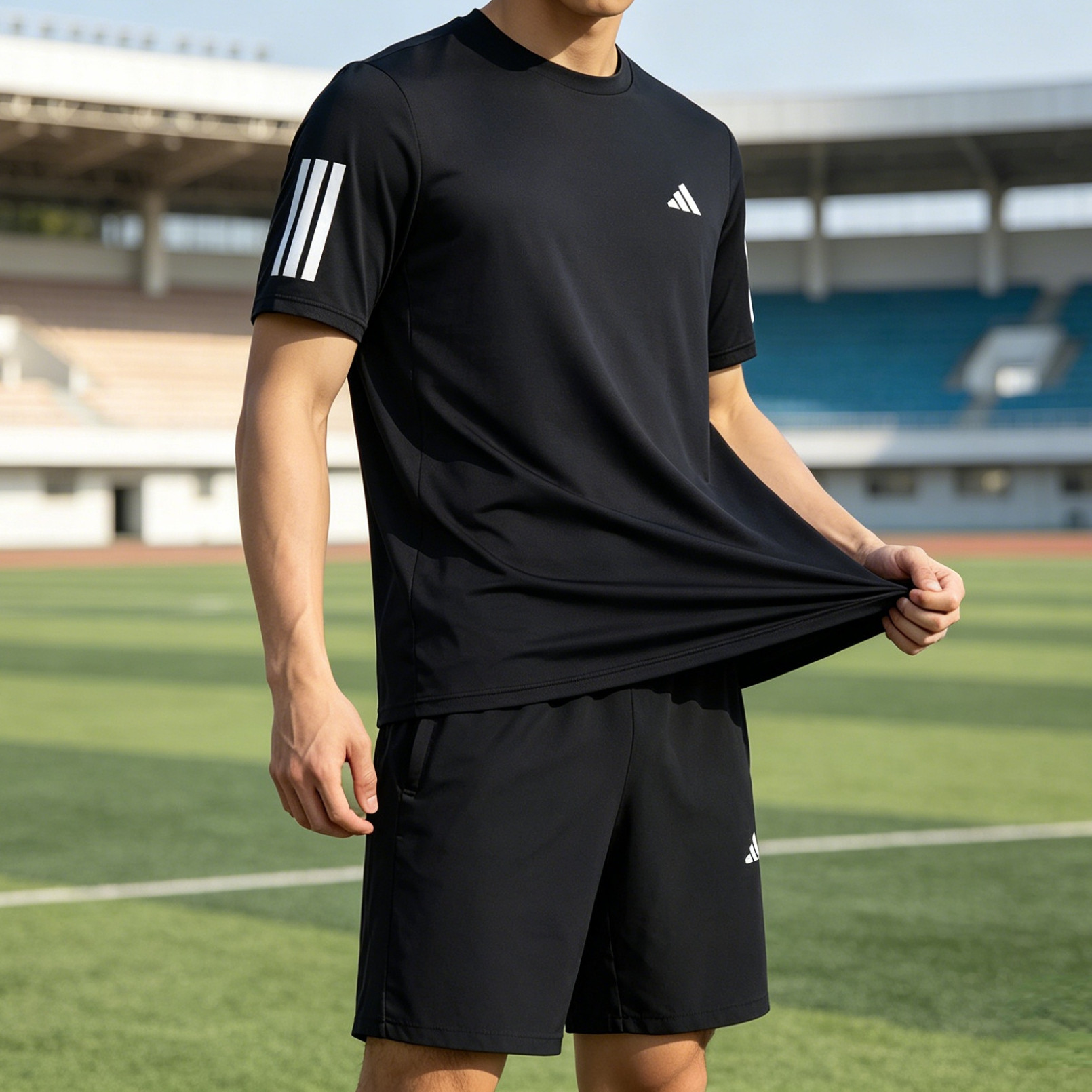 adidas阿迪达斯速干运动短袖健身服2026夏男三条纹训练T恤 KU8726