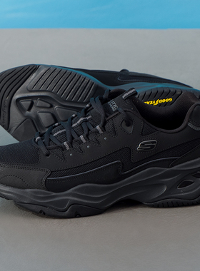 斯凯奇男鞋秋冬2025新款纯黑熊猫鞋缓震耐磨运动鞋舒适厚底增高