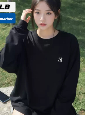 MLB官方宽松卫衣NY男女装春季新款运动服圆领休闲套头衫3AMTB9144