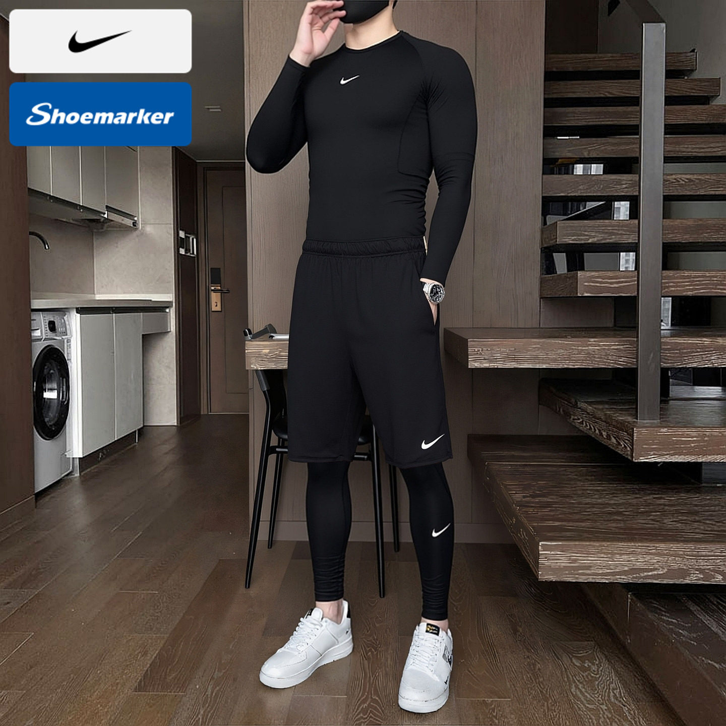 Nike耐克男士训练套装2025秋季新款健身运动服长袖T恤衫紧身长裤