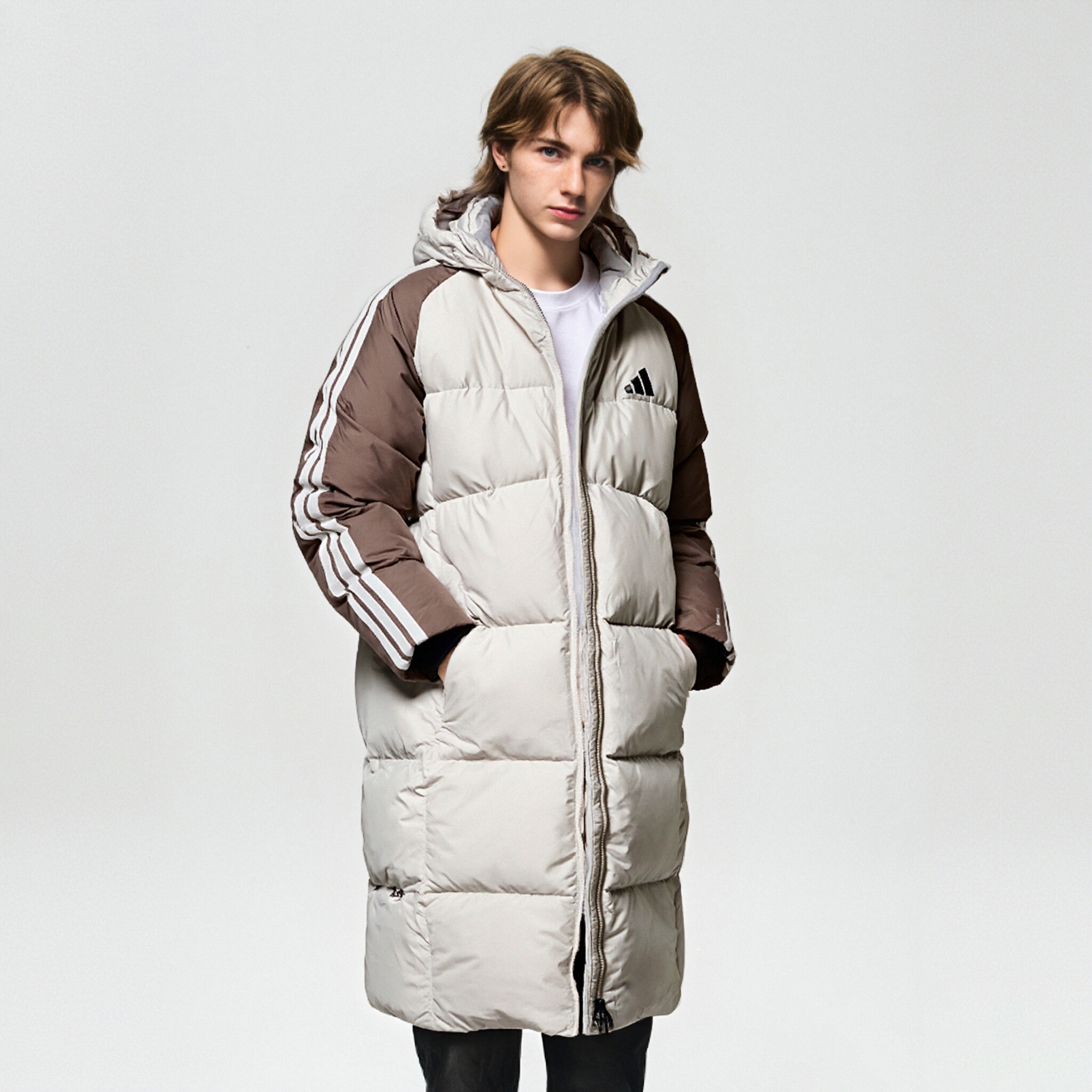 Adidas阿迪达斯高充绒量长款羽绒服男装2025冬季新款连帽羽绒外套