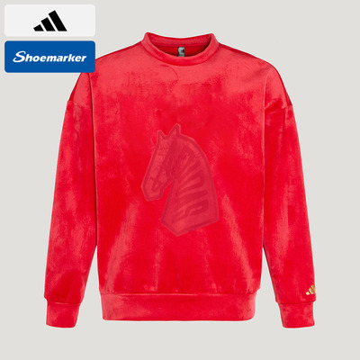 Adidas阿迪达斯红色马年新年款卫衣加绒保暖本命年上衣男KE4069