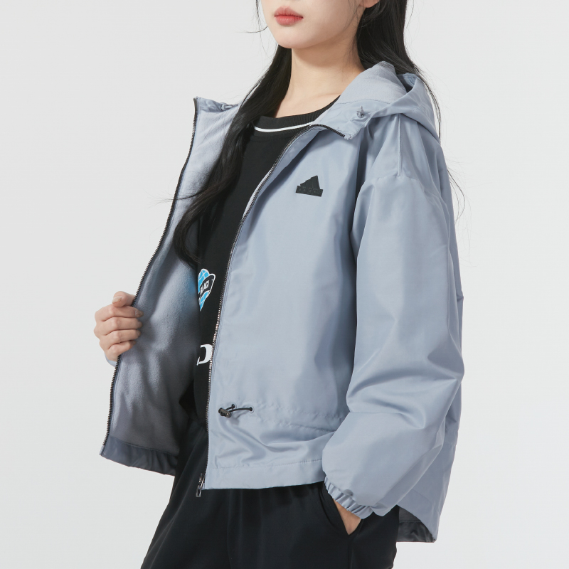 阿迪达斯正品外套女装2025夏季款新款运动服加绒保暖连帽上衣夹克