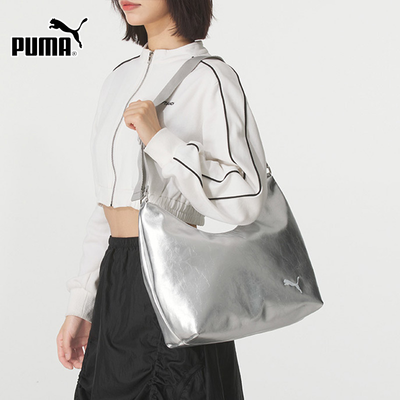 PUMA彪马女子拎包新款通勤休闲单肩包亮银色复古手提包092377-01