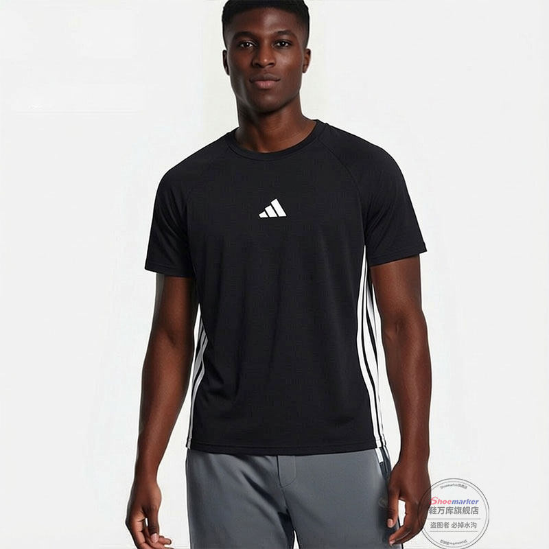 阿迪达斯短袖男装宽松运动T恤男三条杠黑色衣服夏季新款半袖上衣