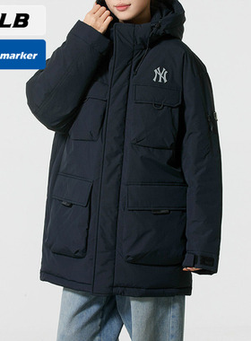 MLB官方NY黑色羽绒服男女装2025冬季新款保暖运动服外套3ADJB0756