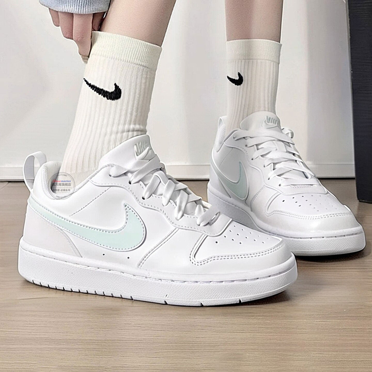 Nike耐克女鞋COURT大童白绿酷菠萝低帮休闲运动鞋板鞋DV5456-138
