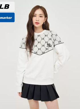 MLB官方NY老花拼接卫衣男女装春季新款运动服宽松套头衫3AMTM1144