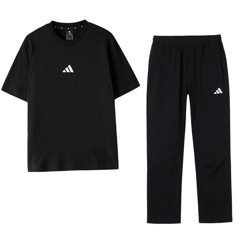 Adidas阿迪达斯三条纹运动套装2026春夏新款纯棉T恤长裤两件套男
