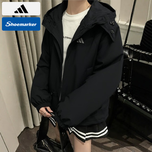 Adidas阿迪达斯运动休闲夹克女款2025冬季新款加绒连帽外套KS2807