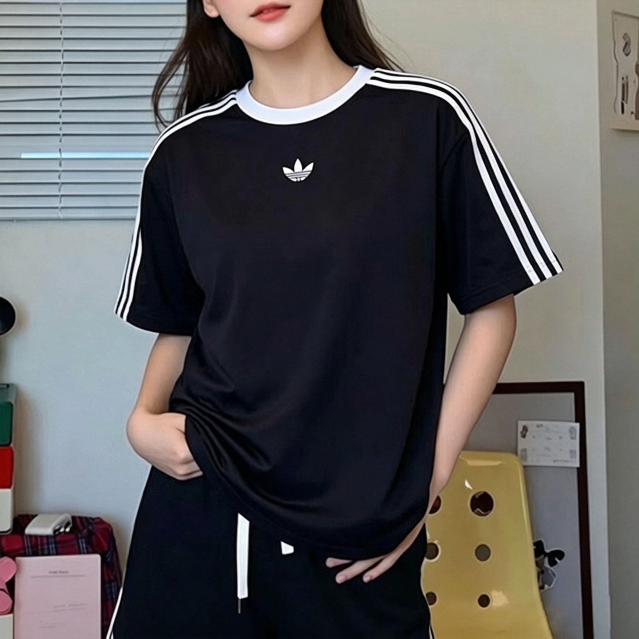 Adidas阿迪达斯三叶草短袖男2026夏季新款黑色运动服半袖正