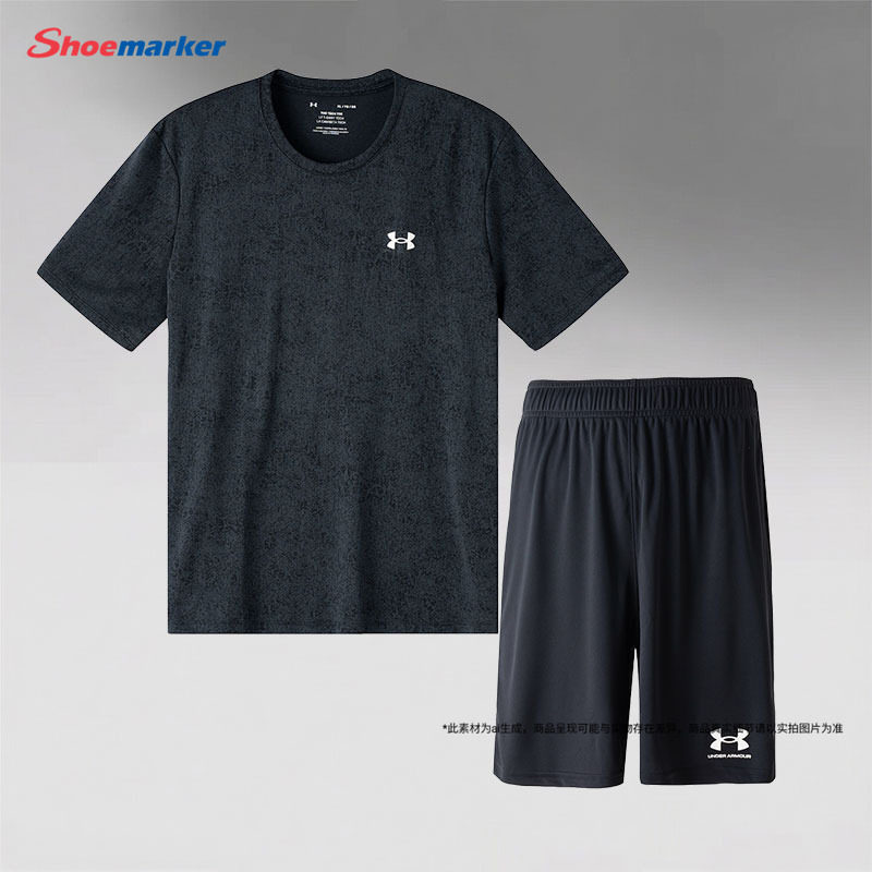 安德玛套装男款夏季跑步训练健身服透气短袖T恤短裤运动服两件套图片