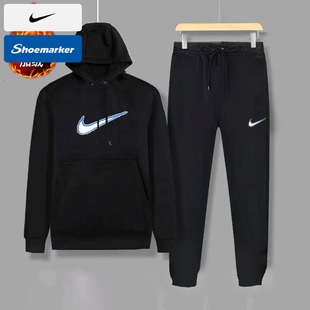 保暖加厚运动服套装 耐克正品 连帽加绒卫衣长裤 两件套春季 一套 男装