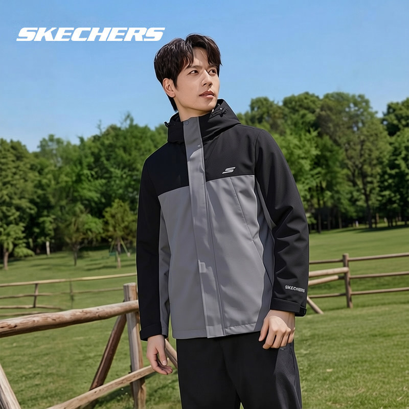 斯凯奇官方正品男装时尚潮流拼接运动服外套户外防风连帽梭织夹克,运动服/休闲服装,运动茄克/外套,淘宝优惠券,粉丝福利购,淘宝优惠卷