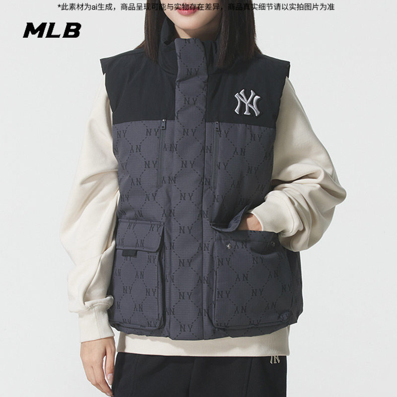 MLB男女款羽绒马甲2025春季新款保暖宽松背心情侣运动服3ADVM0156