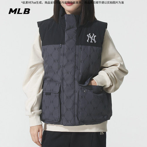 MLB男女款羽绒马甲2025春季新款保暖宽松背心情侣运动服3ADVM0156