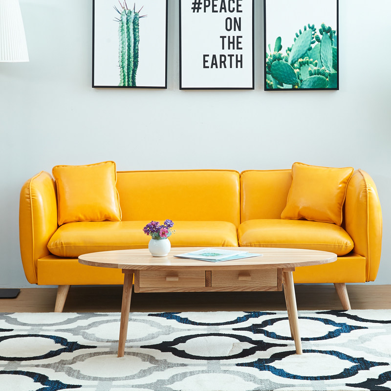 北欧ins风网红小户型现代简约皮艺沙发迷你客厅公寓店铺双三人位