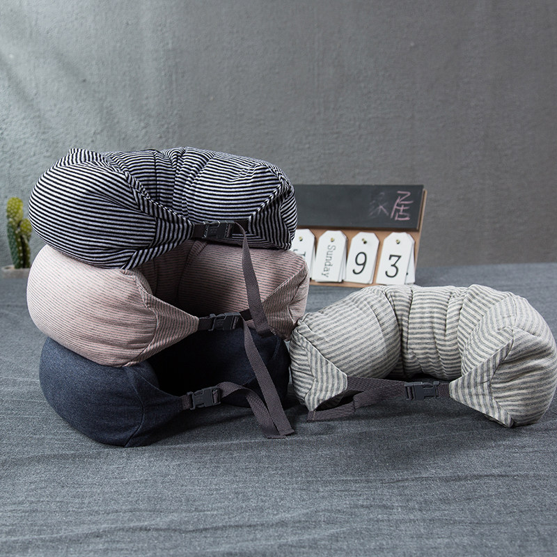 MUJI MUJI 목 보호대 U 자형 베개 남성과 여성 순수 코튼 거짓말 베개 목 자궁 경부 베개 사무실 낮잠 줄무늬 베개