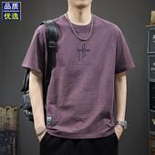 竹节棉透气休闲 薄款 短袖 T恤男美式 T恤 夏季 潮牌宽松圆领半袖 新款